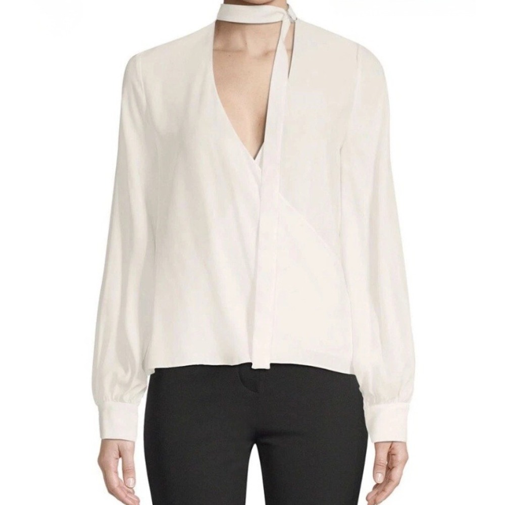 Alexis Lina Silk Crossover Top Cream Ivory Wrap Blouse Long Sleeve Size M